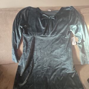 Old Navy Girls' Dark Teal Velvet Long Sleeve Dress
